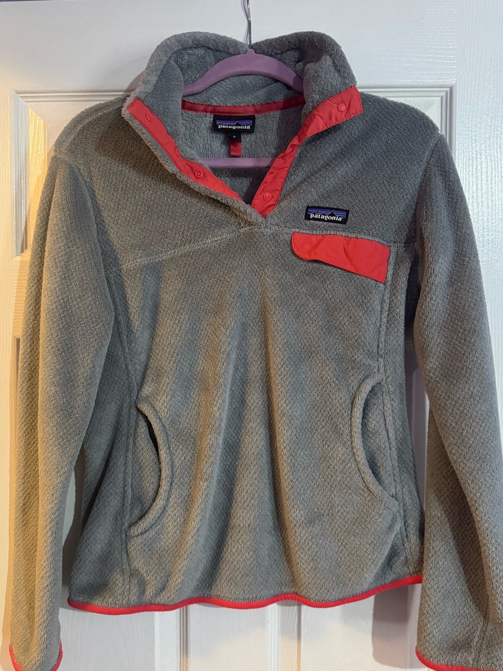 Patagonia Gray Fleece Pullover with Coral Trim